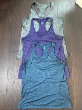 Set of 3 Racerback Tank Tops - Purple, Blue, Gray